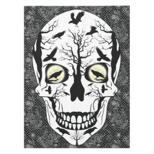 Black Raven Sugar Skull Skeleton Table Cloth