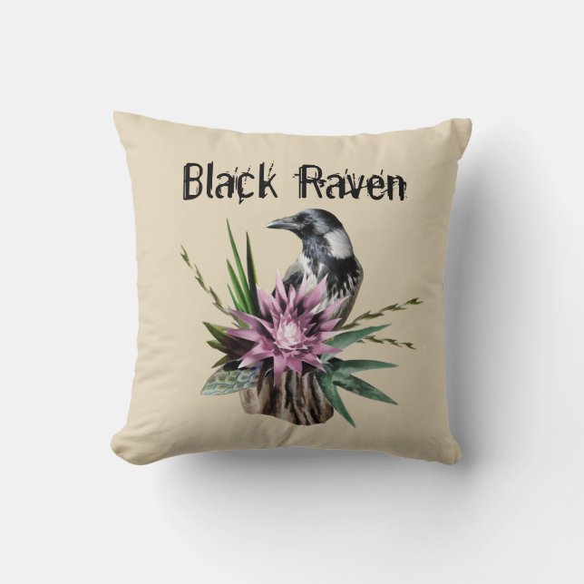 Black Raven Throw Pillow (Front)