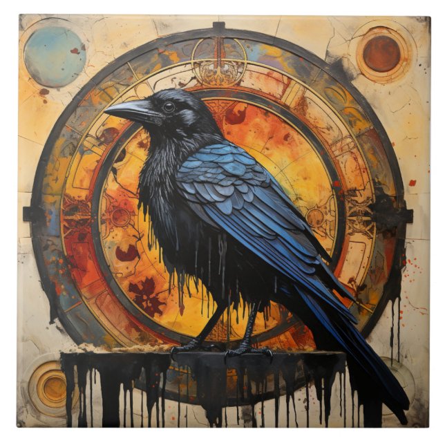 Black Raven, Vibrant Graffiti Art Ceramic Tile (Front)
