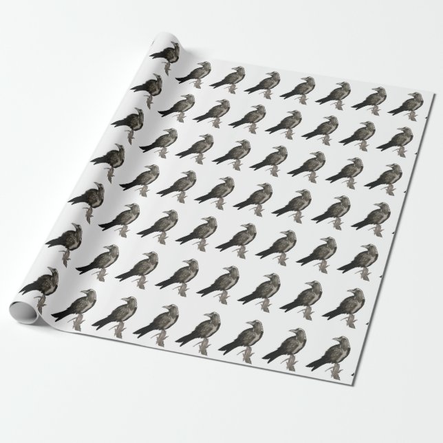 Black Raven Watercolor Wrapping Paper (Unrolled)