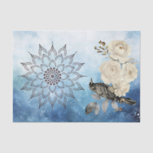 Black Raven White Flowers Blue Background Tissue Paper