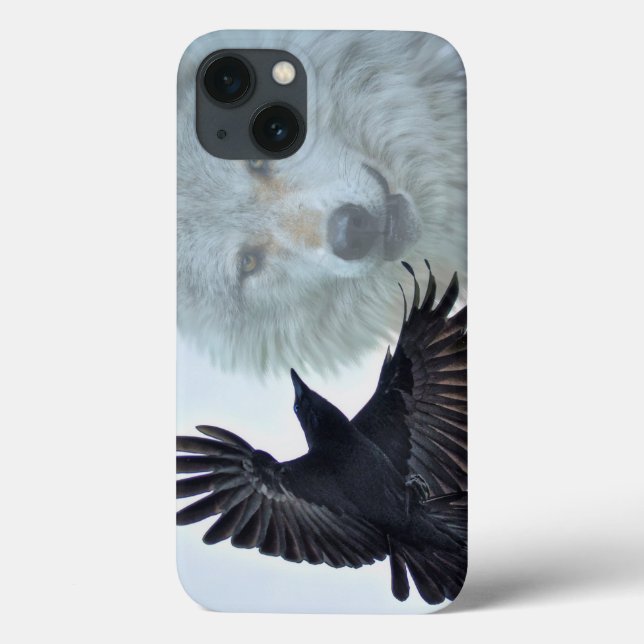 Black Raven & White Wolf Wildlife Fantasy Case-Mate iPhone Case (Back)