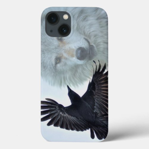 Black Raven  White Wolf Wildlife Fantasy iPhone 13 Case