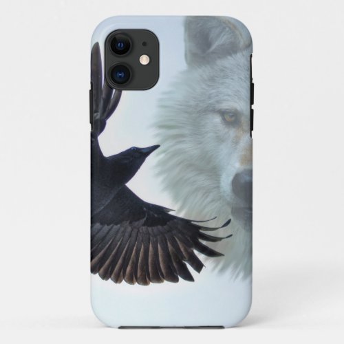 Black Raven  White Wolf Wildlife Fantasy iPhone 11 Case