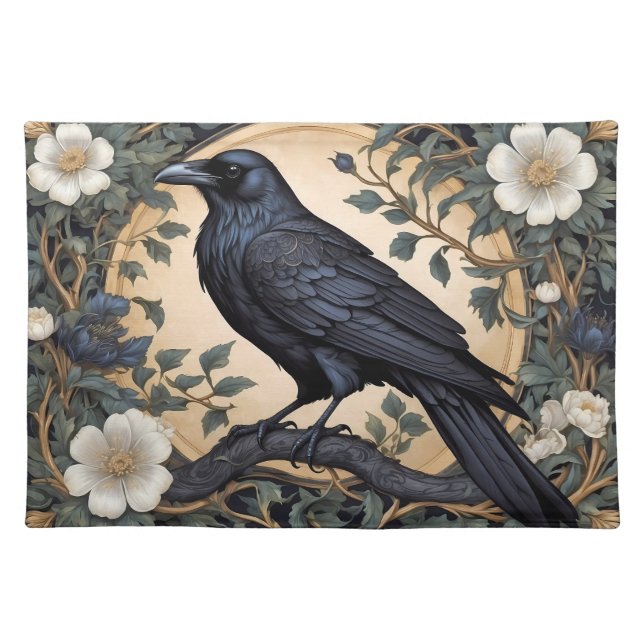 Black Raven William Morris Inspired Cloth Placemat (Front)