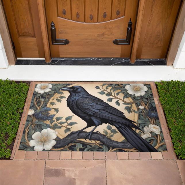 Black Raven William Morris Inspired Doormat (Outdoor)