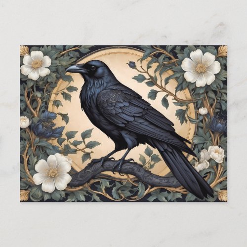 Black Raven William Morris Inspired Postcard