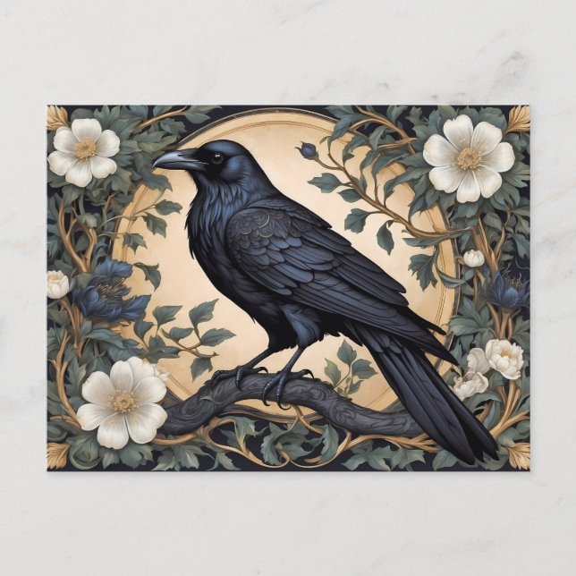 Black Raven William Morris Inspired Postcard (Front)