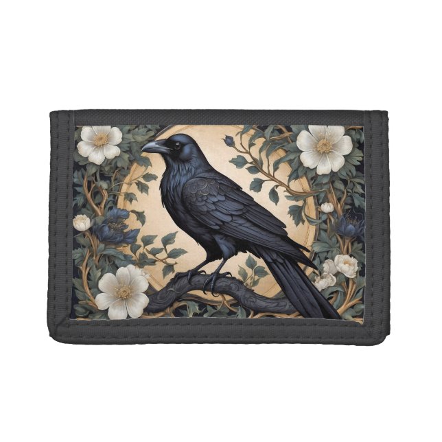 Black Raven William Morris Inspired Trifold Wallet (Front)