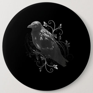 Black Raven With Filigree Leaves Odin Vikings Dark Button