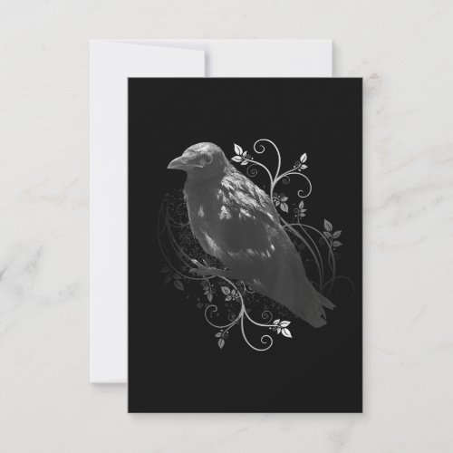 Black Raven With Filigree Leaves Odin Vikings Dark RSVP Card