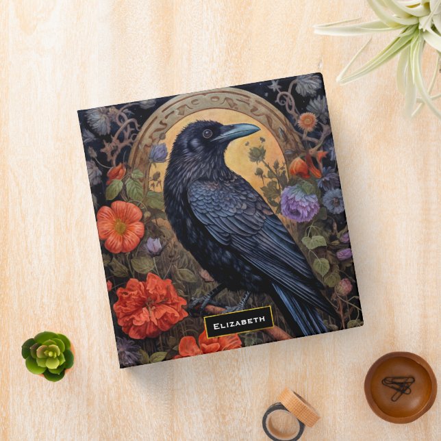Black Raven with Flowers Gothic Design 3 Ring Binder (In Situ)