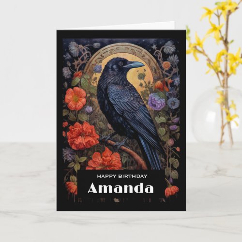 Black Raven with Flowers Gothic Design Birthday Card