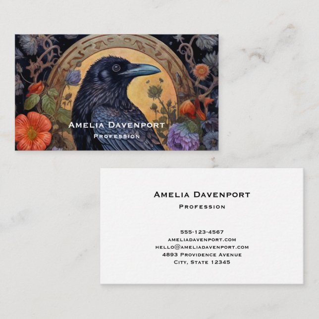 Black Raven with Flowers Gothic Design Business Card (Front/Back)