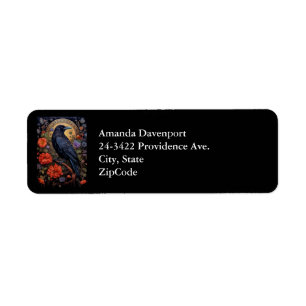 Black Raven with Flowers Gothic Design Label