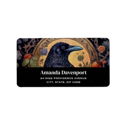 Black Raven with Flowers Gothic Design Label