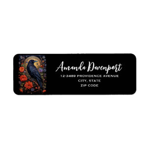Black Raven with Flowers Gothic Design Label