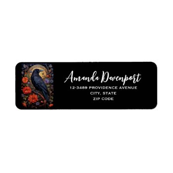 Black Raven With Flowers Gothic Design Label by Mirribug at Zazzle
