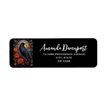 Black Raven with Flowers Gothic Design Label