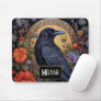 Black Raven with Flowers Gothic Design Mouse Pad