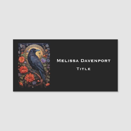 Black Raven with Flowers Gothic Design Name Tag