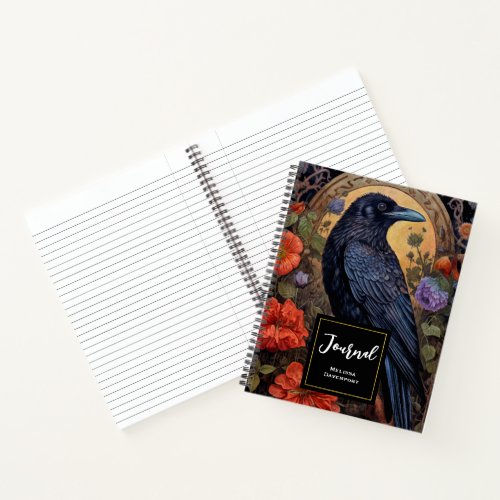 Black Raven with Flowers Gothic Design Notebook