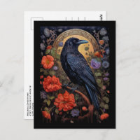 Black Raven with Flowers Gothic Design