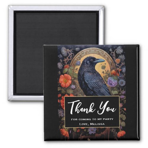 Black Raven with Flowers Gothic Design Thank You Magnet