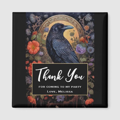 Black Raven with Flowers Gothic Design Thank You Magnet