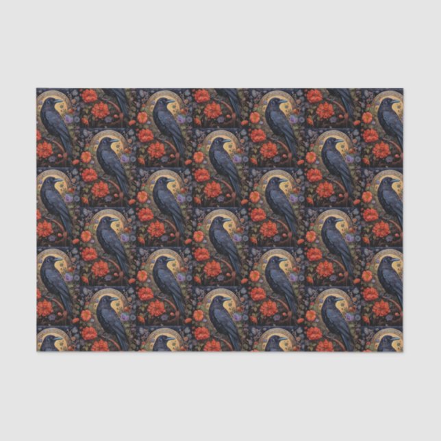 Black Raven with Flowers Gothic Design Tissue Paper (Front)
