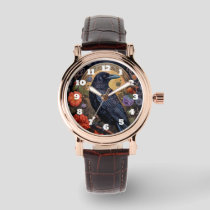 Black Raven with Flowers Gothic Design Watch