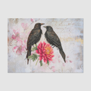 Black Ravens & Pink Florals Vintage Decoupage  Tissue Paper