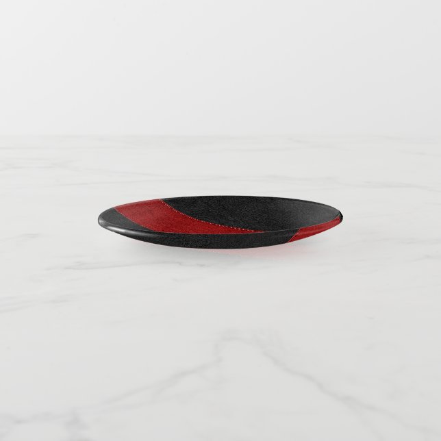 Black & Re Stitched Faux Leather Stripes Trinket Tray (Angled)