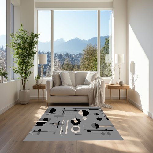 Black read and white Bauhaus geometric shapes Rug