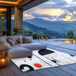 Black read and white Bauhaus geometric shapes Rug