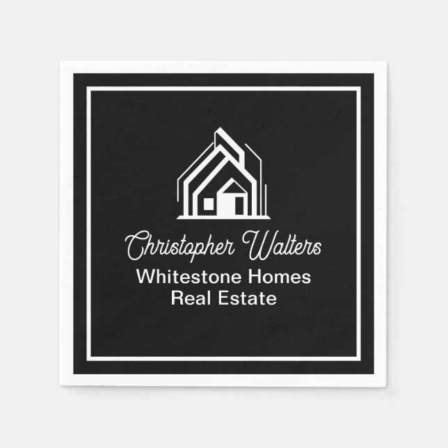 Black Real Estate Company Custom Realtor Party Napkins (Front)