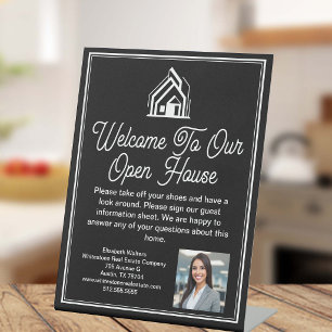 Black Real Estate Company Customized Open House Pedestal Sign