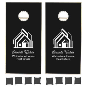 Black Real Estate Company Customized Realtor Cornhole Set