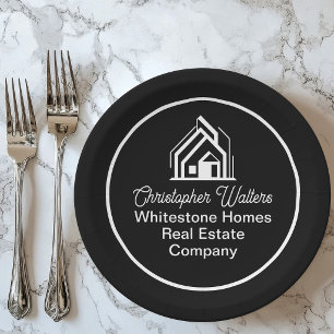 Black Real Estate Company Customized Realtor Party Paper Plates