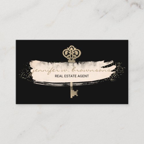 Black Real Estate Retro Gold Key Business Card