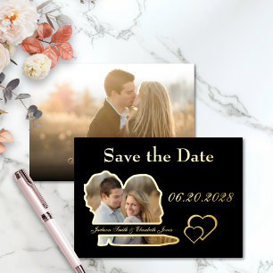 Black Real Foil Photo Save the Date Wedding Invitation