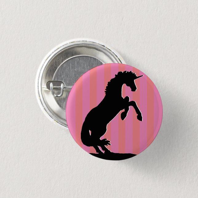 Black Rearing Unicorn (pink striped) Button (Front & Back)