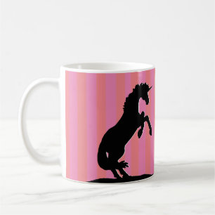 Black Rearing Unicorn (pink striped) Coffee Mug