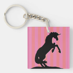 Black Rearing Unicorn (pink striped) Keychain