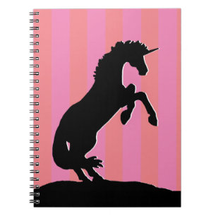 Black Rearing Unicorn (pink striped) Notebook