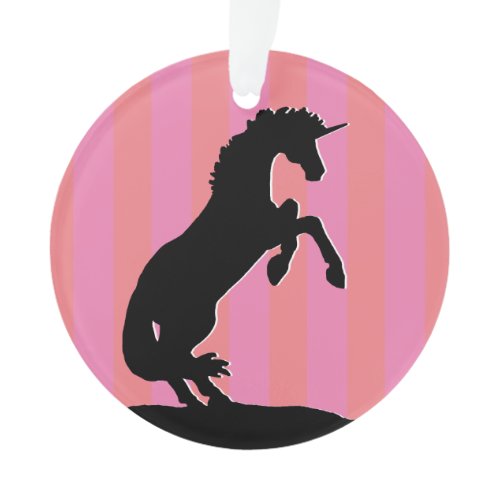 Black Rearing Unicorn (pink striped) Ornament