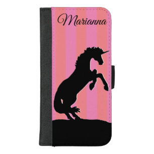 Black Rearing Unicorn (pink striped/personalize) iPhone 8/7 Plus Wallet Case