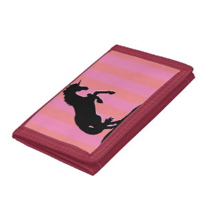 Black Rearing Unicorn (pink striped) Trifold Wallet