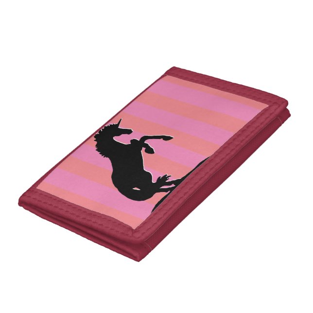 Black Rearing Unicorn (pink striped) Trifold Wallet (Bottom)