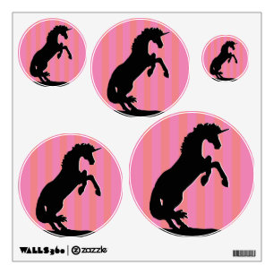 Black Rearing Unicorn (pink striped) Wall Decal